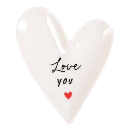 Love You White Ceramic Heart Trinket Dish - Crystal Nest