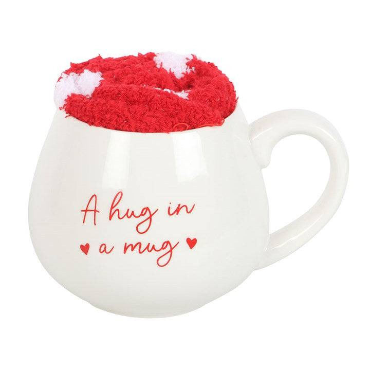 Hug in a Mug White Mug & Heart Socks Gift Set - Crystal Nest