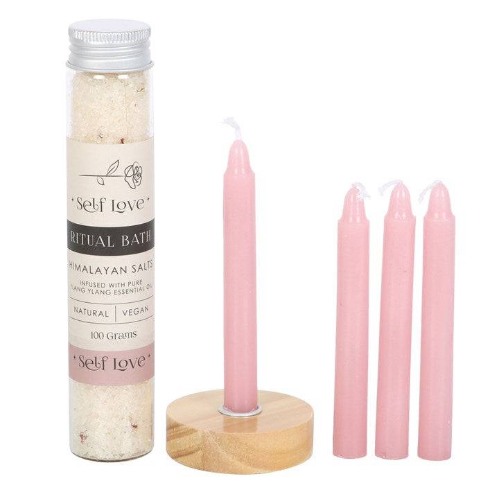 Self Love Herbal Ritual Bath Salt and Candle Kit - Crystal Nest