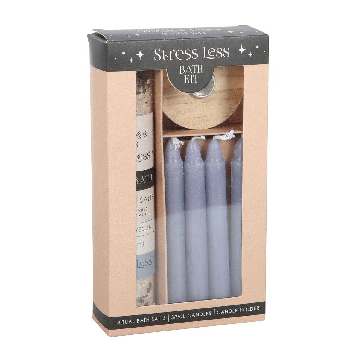 Stress Less Herbal Ritual Bath Salt and Candle Kit - Crystal Nest