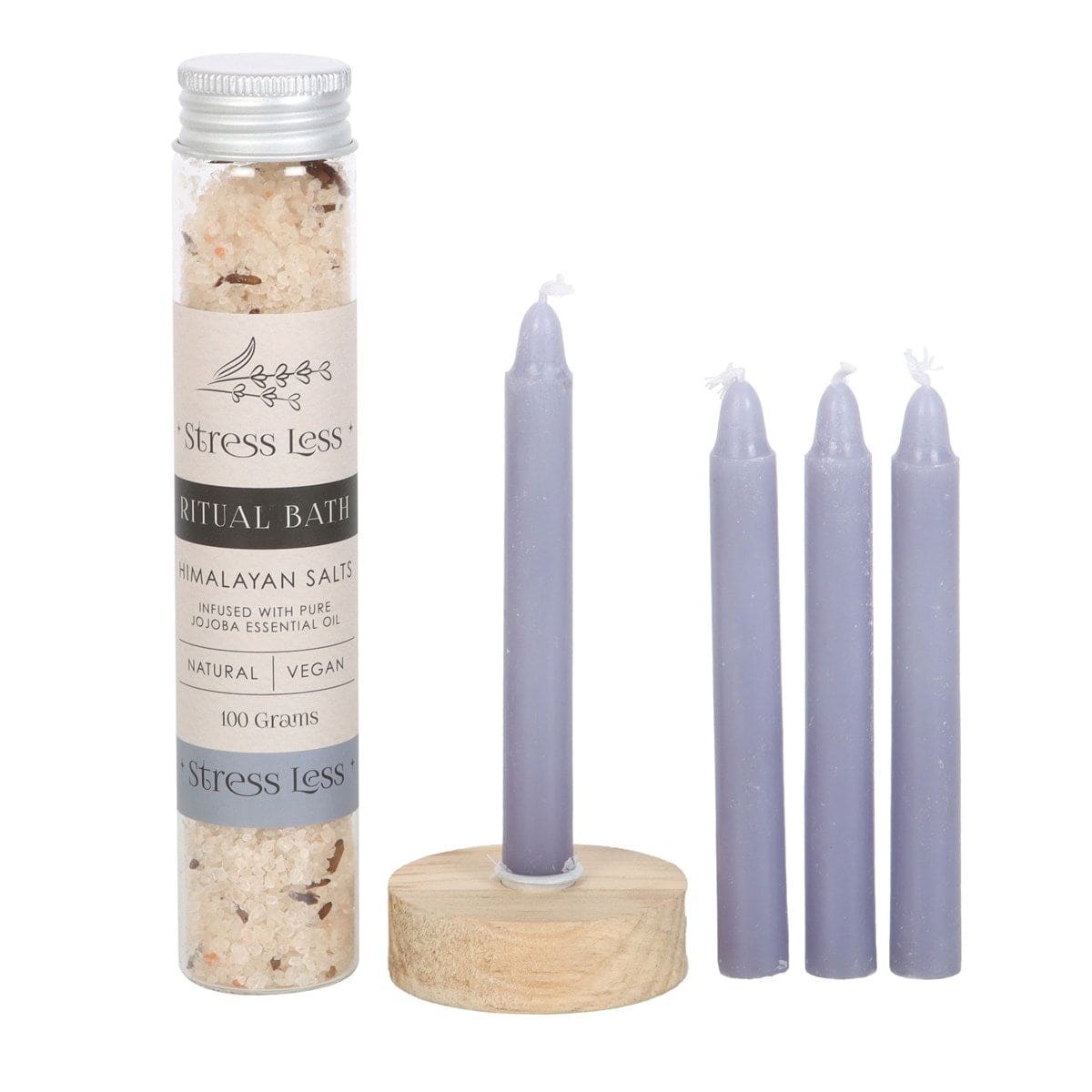Stress Less Herbal Ritual Bath Salt and Candle Kit - Crystal Nest