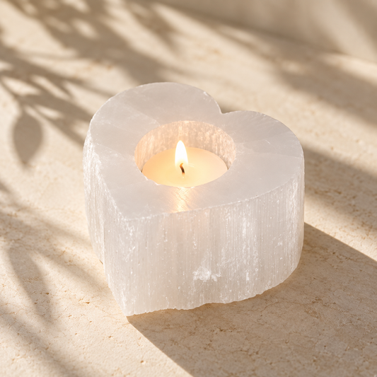 Selenite Heart Candle Holder