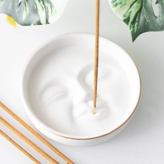 White Moon Face Incense Stick Holder - Crystal Nest