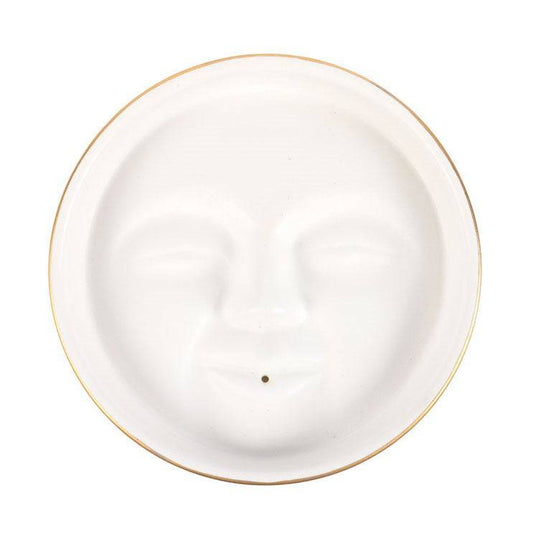 White Moon Face Incense Stick Holder - Crystal Nest