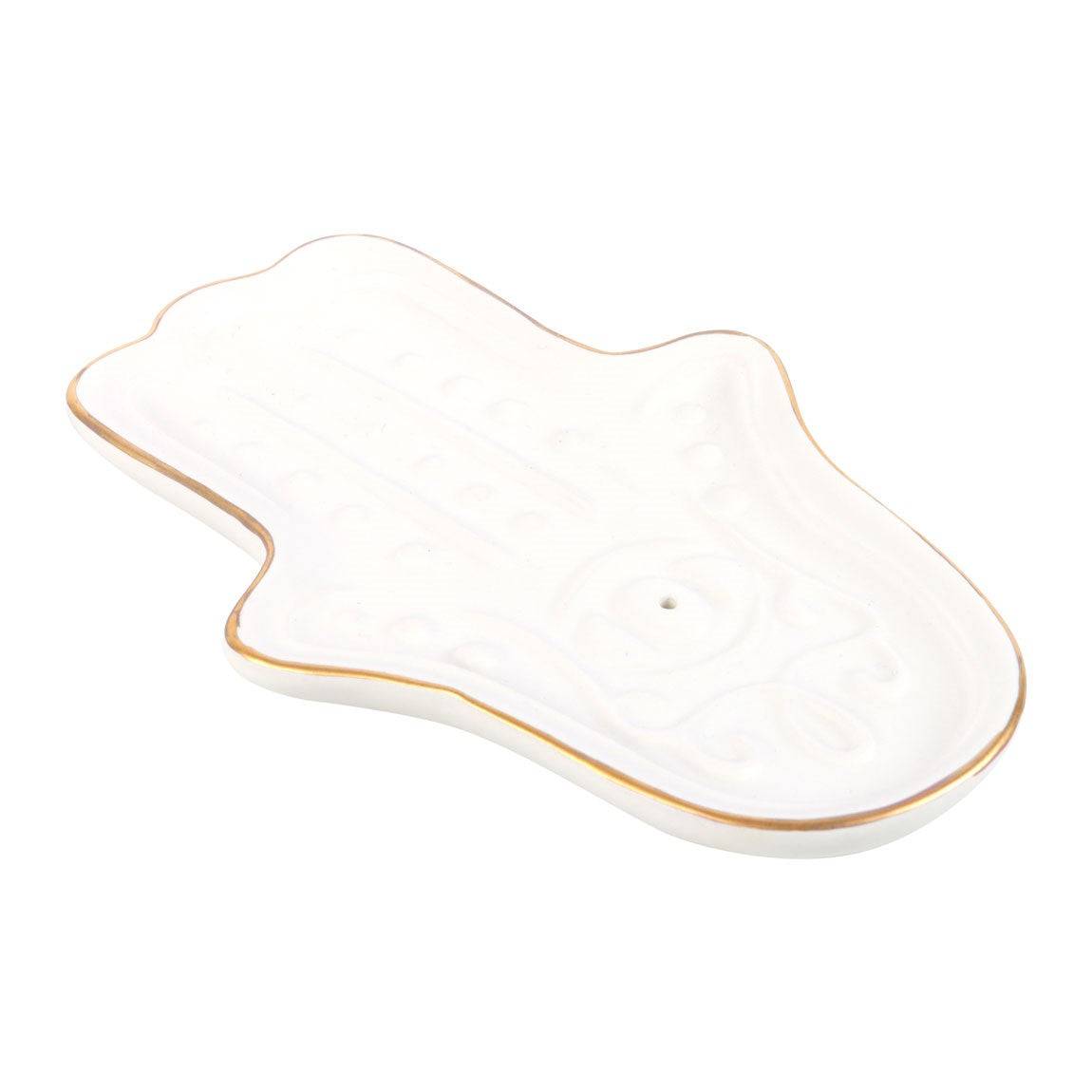 White Hamsa Hand Incense Stick Holder - Crystal Nest