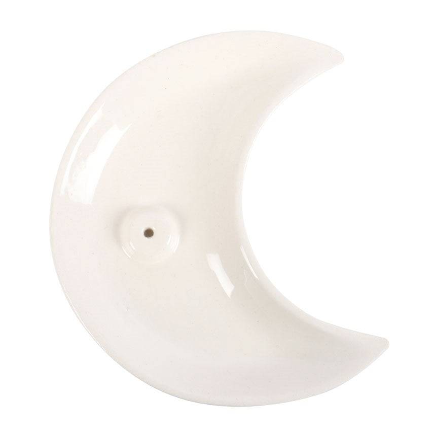 White Crescent Moon Ceramic Incense Stick Holder - Crystal Nest