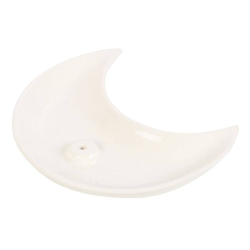 White Crescent Moon Ceramic Incense Stick Holder - Crystal Nest