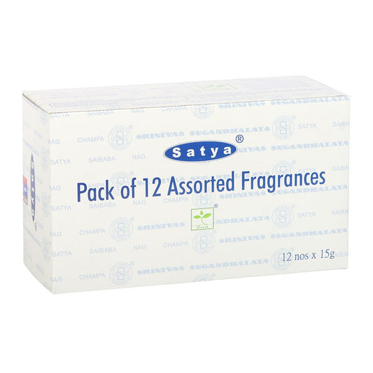 12-Pack Satya Assorted Incense Sticks | Fragrances for Relaxation, Meditation & Energy Clearing - Crystal Nest