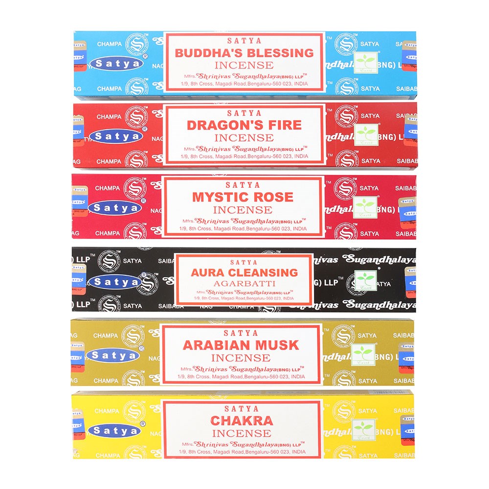 6-Pack Satya Assorted Incense Sticks | Fragrances for Mindfulness, Cleansing & Relaxation - Crystal Nest