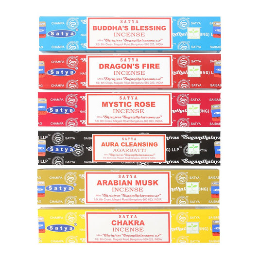 6-Pack Satya Assorted Incense Sticks | Fragrances for Mindfulness, Cleansing & Relaxation - Crystal Nest