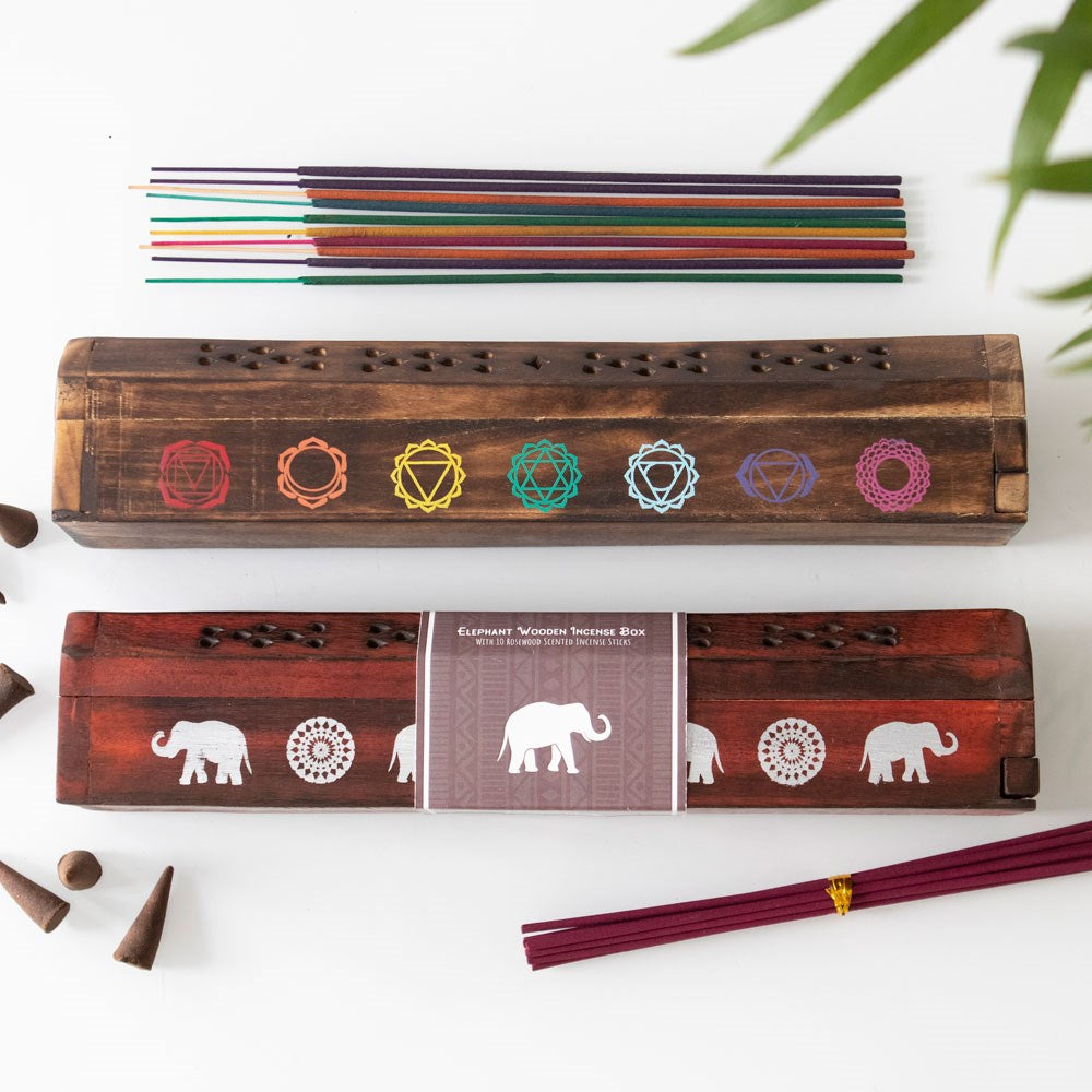 Chakra Incense Box Gift Set | Holder and Storage for Sticks & Cones - Crystal Nest