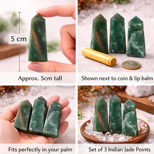 Indian Jade Obelisk Points | Harmony & Prosperity Crystal Towers | Set of 3 - Crystal Nest