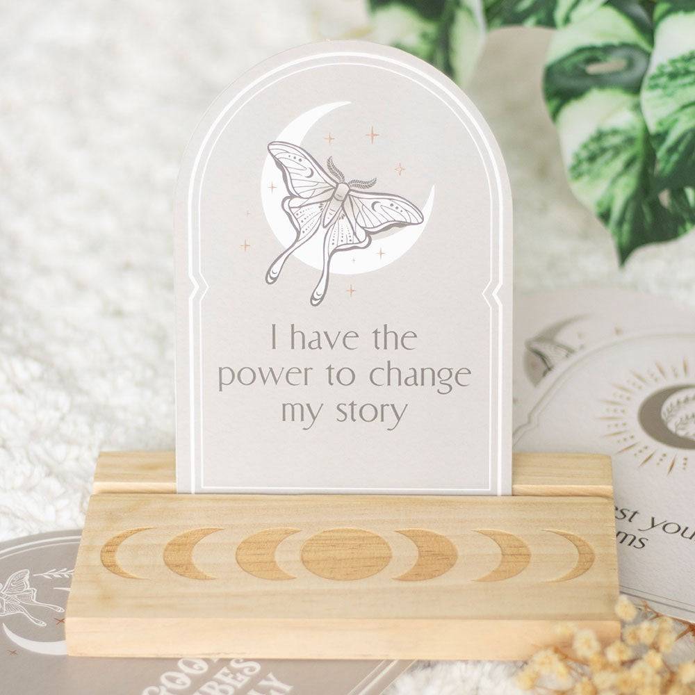 Luna Moth Affirmation Cards with Wooden Stand - Crystal Nest