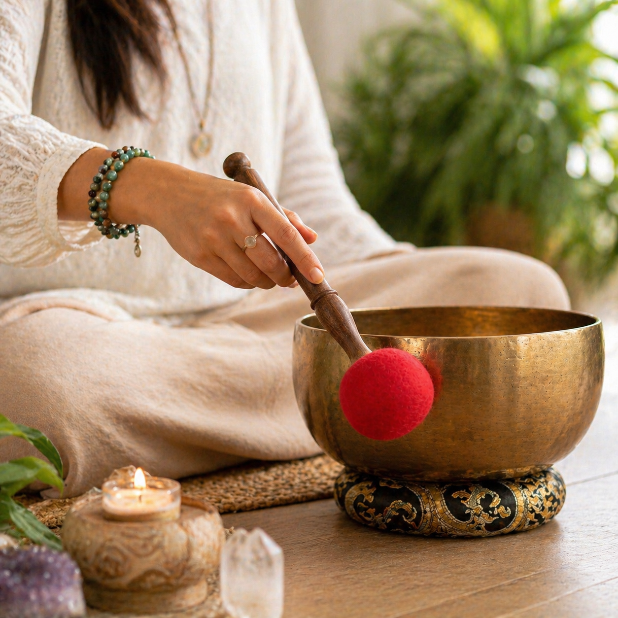 Large Felted Singing Bowl Mallet | 23cm Gong Stick - Crystal Nest