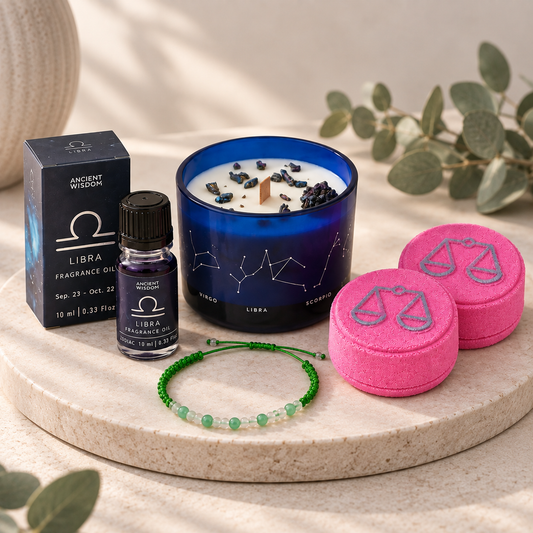 Libra Zodiac Gift Set | Candle, Bath Fizzers, Fragrance Oil & Bracelet
