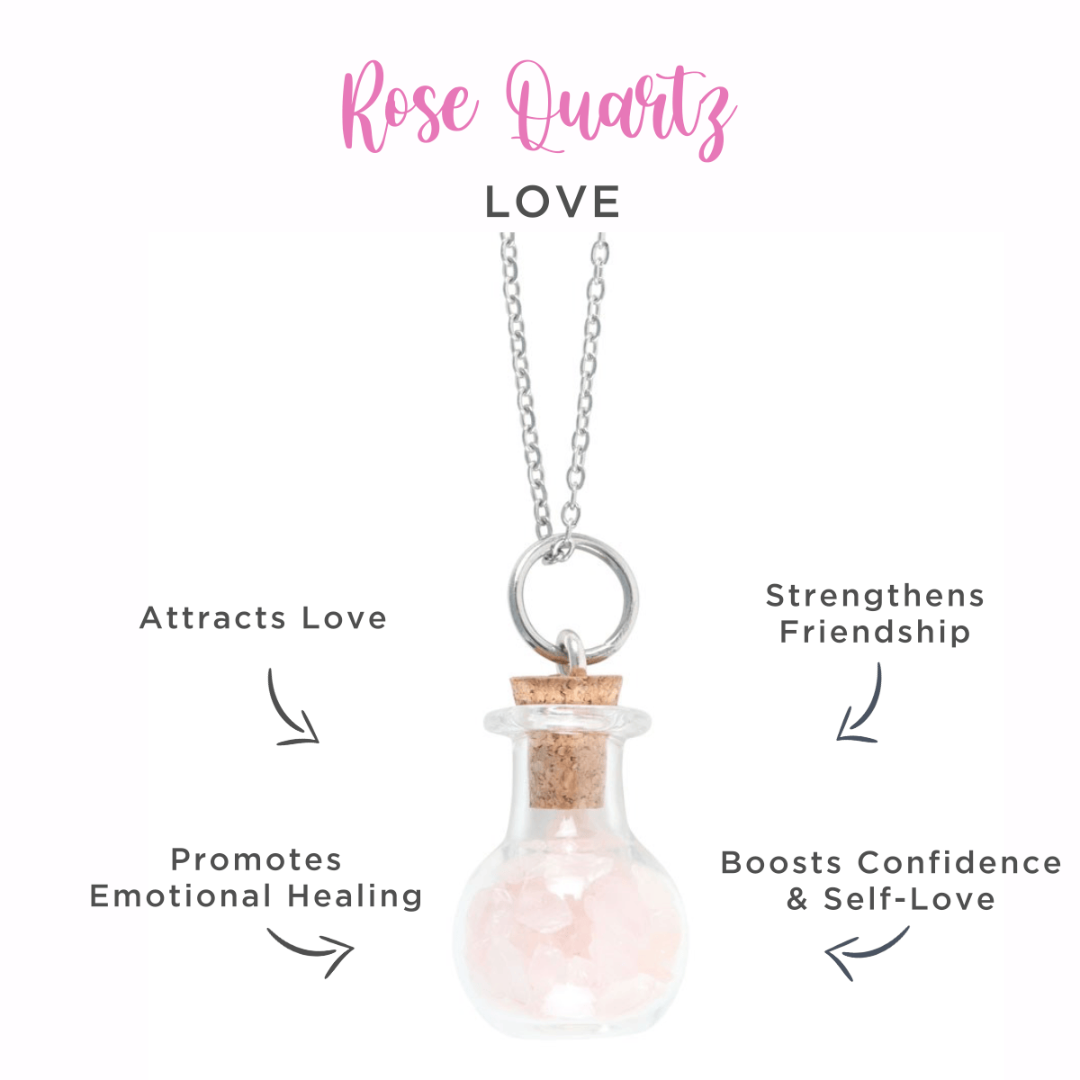 Love Necklace – Bottled Rose Quartz Crystal Chips - Crystal Nest