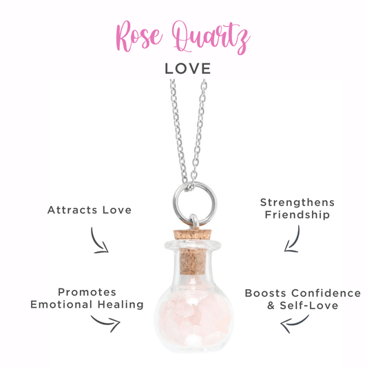 Love Necklace – Bottled Rose Quartz Crystal Chips - Crystal Nest