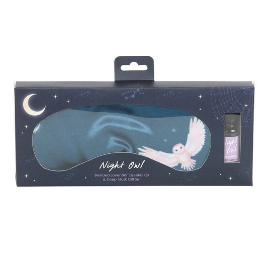 Night Owl Satin Sleep Mask & Lavender Oil Gift Set - Crystal Nest