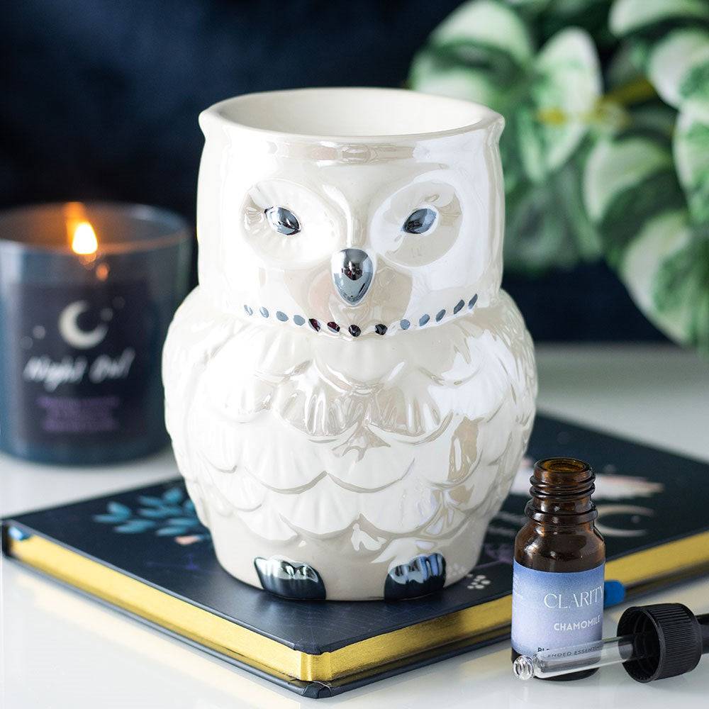 Owl-Shaped Iridescent Oil Burner and Wax Warmer - Crystal Nest
