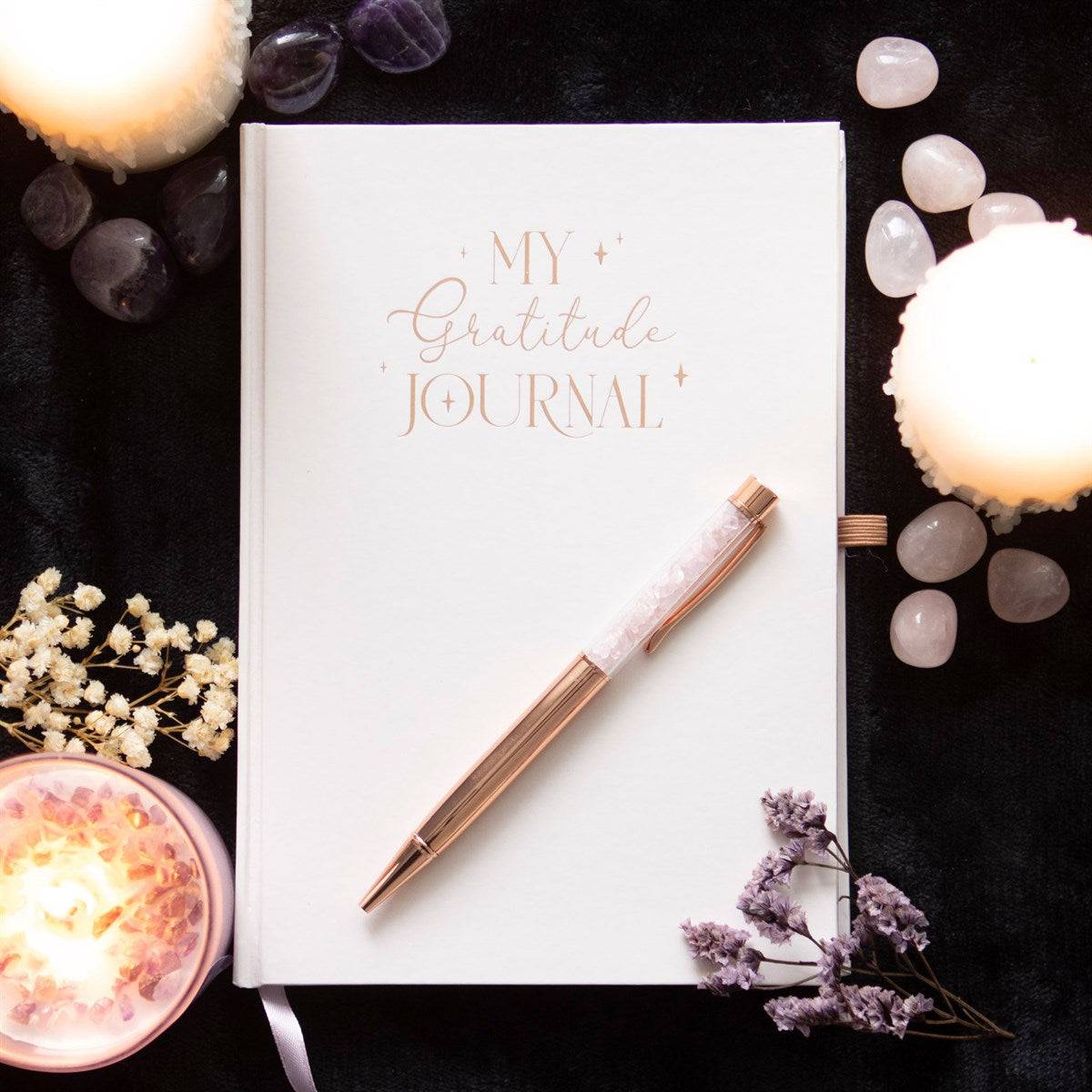 Gratitude Journal with Rose Quartz Pen - Crystal Nest