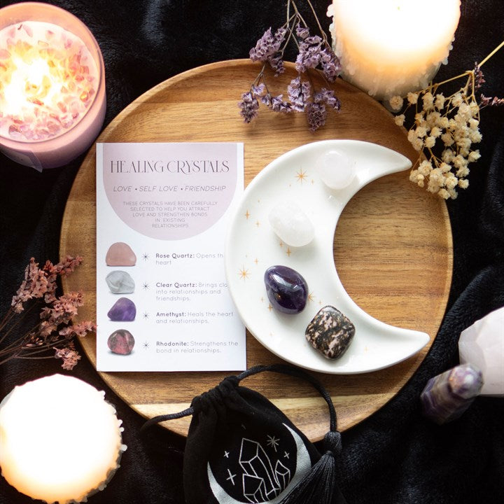 Love Healing Crystal Set with Moon Trinket Dish - Crystal Nest