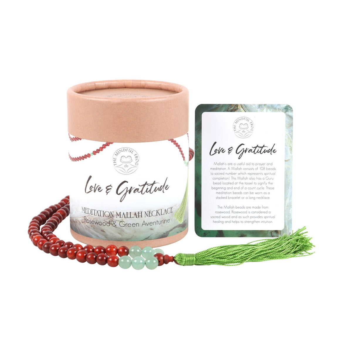 Love and Gratitude Rosewood & Green Aventurine Mala Necklace - Crystal Nest
