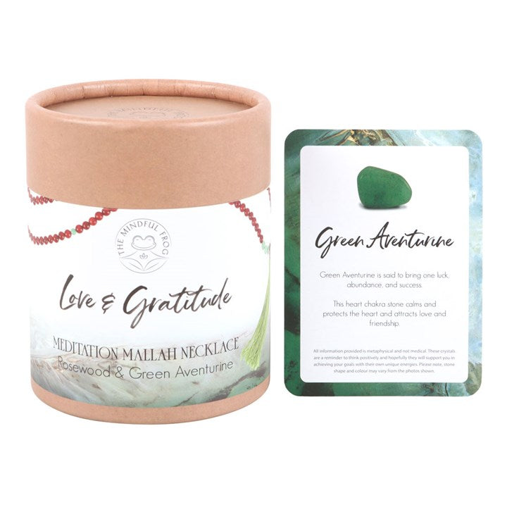 Love and Gratitude Rosewood & Green Aventurine Mala Necklace - Crystal Nest