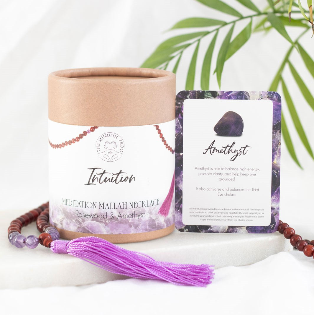 Intuition Rosewood & Amethyst Mala Necklace - Crystal Nest