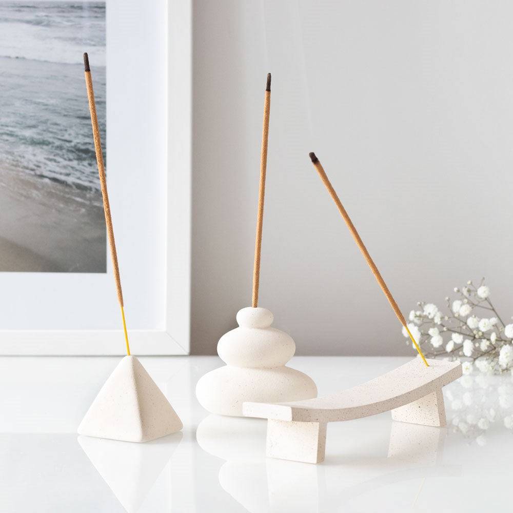 Cream Pyramid Incense Stick Holder - Crystal Nest