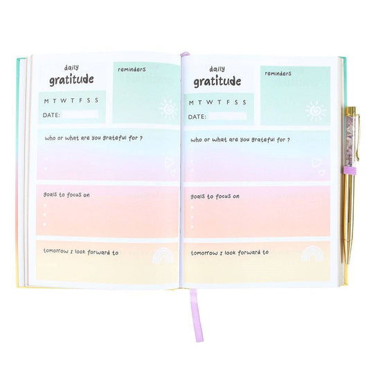 Multicoloured Gratitude Journal with Amethyst Pen - Crystal Nest