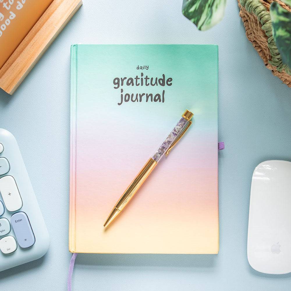 Multicoloured Gratitude Journal with Amethyst Pen - Crystal Nest
