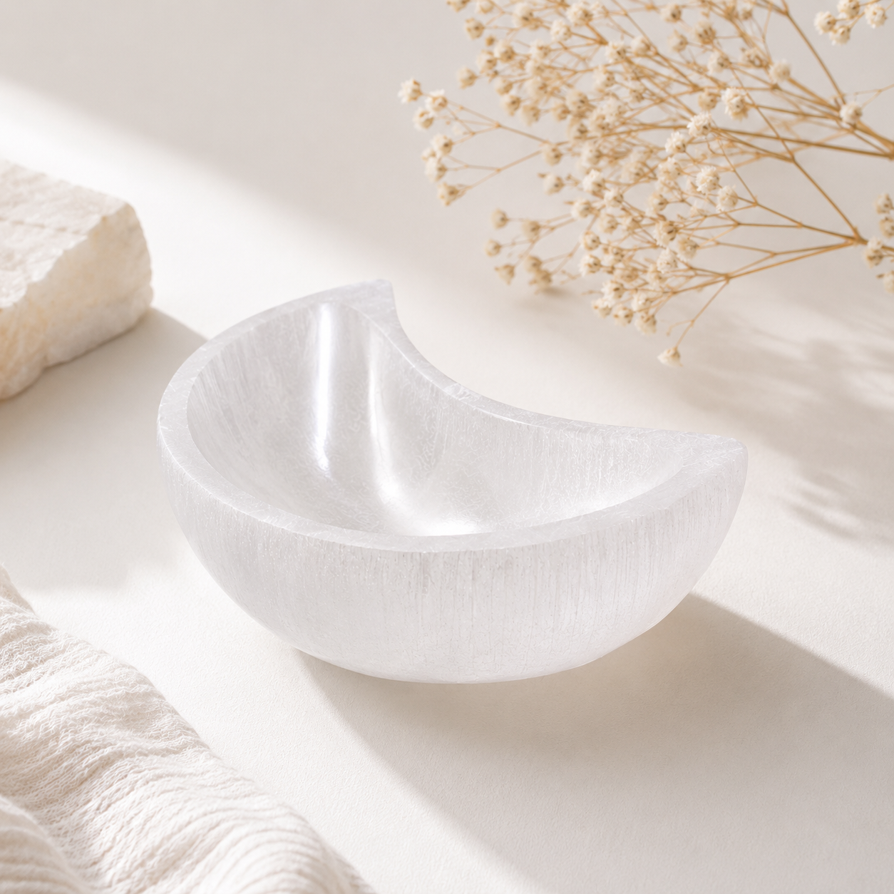 Medium Moon Selenite Crystal Cleansing Bowl