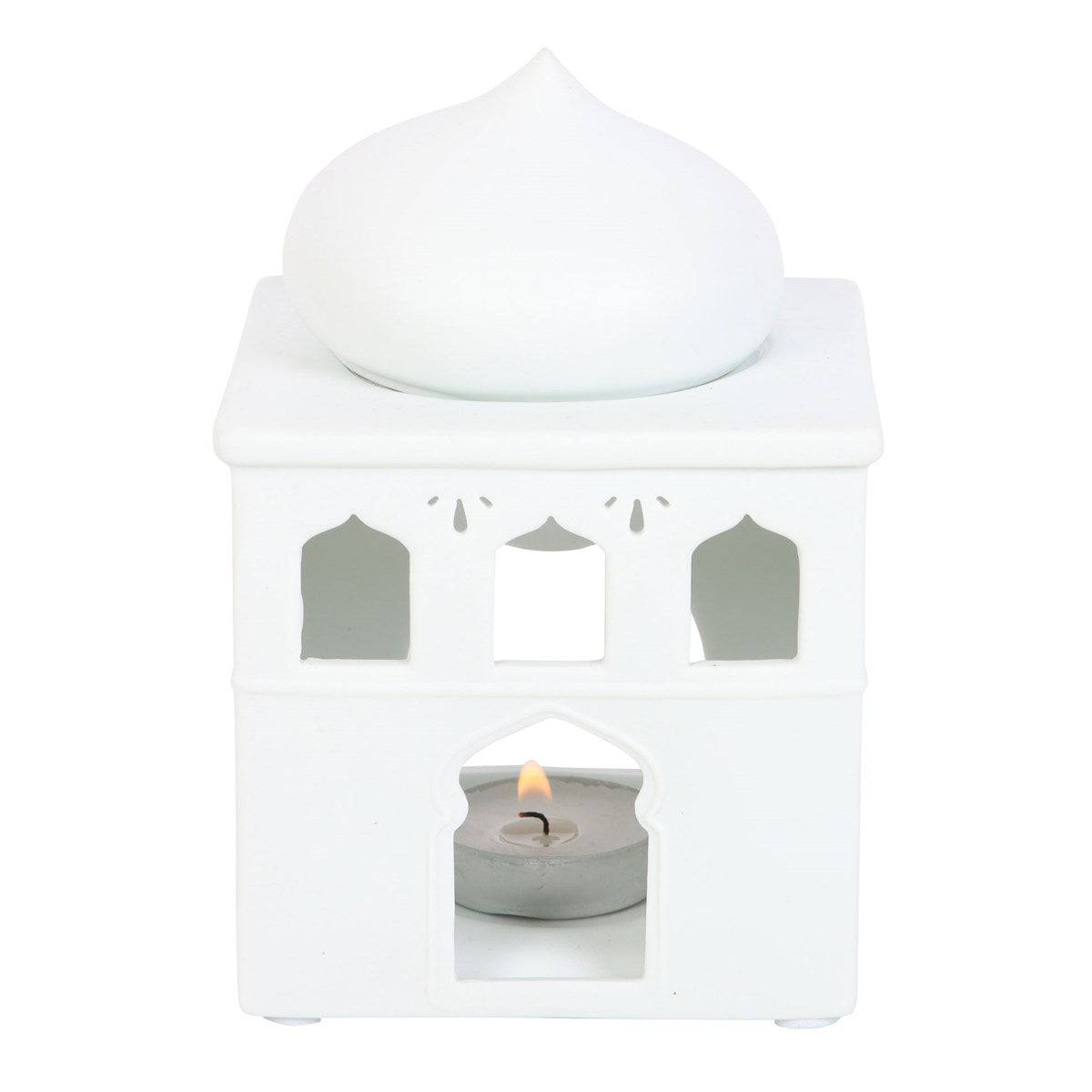 White Ceramic Mosque Oil Burner - Crystal Nest