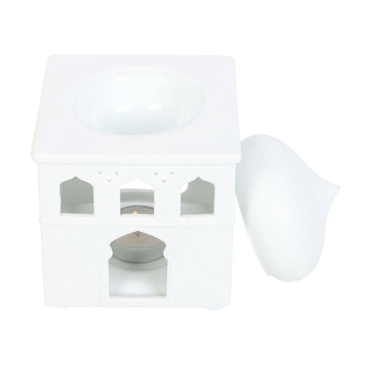 White Ceramic Mosque Oil Burner - Crystal Nest