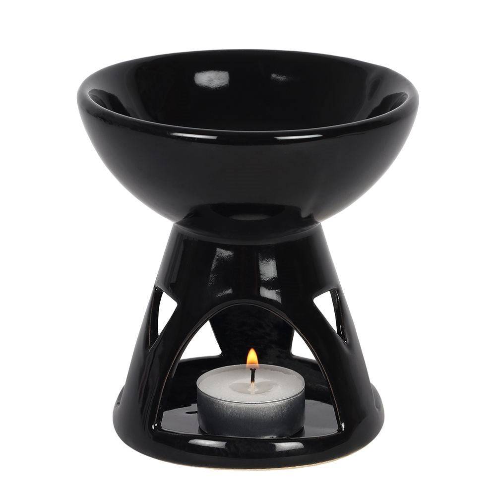 Black Deep Bowl Ceramic Oil Burner - Crystal Nest