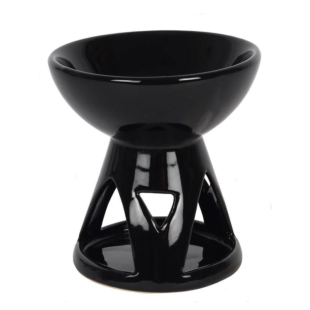 Black Deep Bowl Ceramic Oil Burner - Crystal Nest