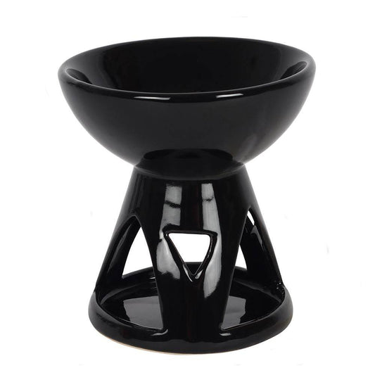 Black Deep Bowl Ceramic Oil Burner - Crystal Nest