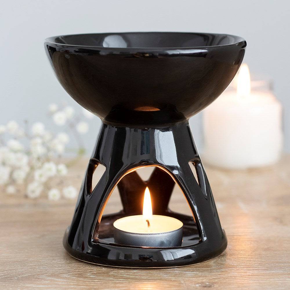 Black Deep Bowl Ceramic Oil Burner - Crystal Nest
