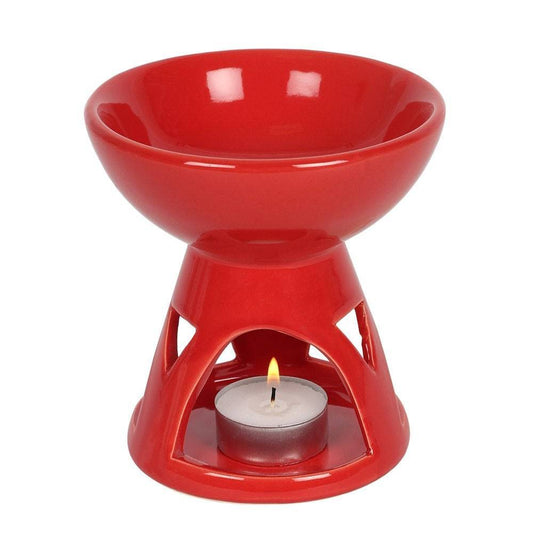 Red Deep Bowl Ceramic Oil Burner - Crystal Nest