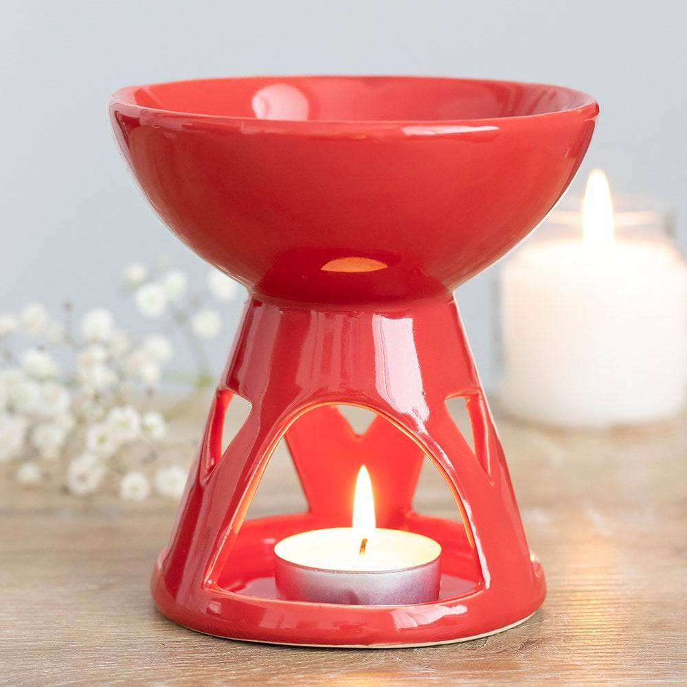 Red Deep Bowl Ceramic Oil Burner - Crystal Nest