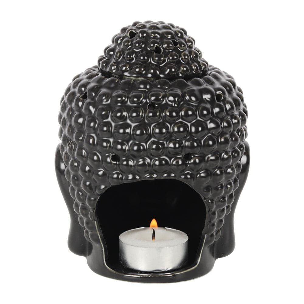 Black Buddha Head Oil Burner - Crystal Nest