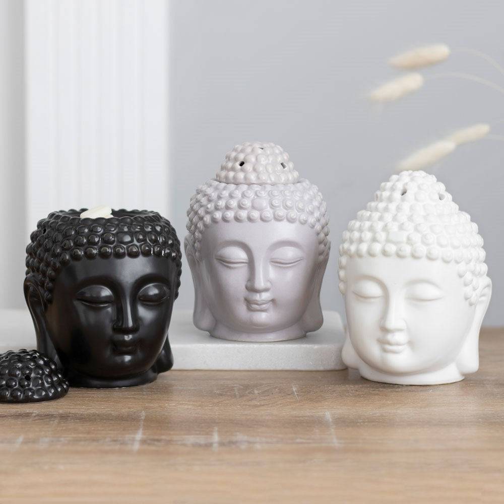 Black Buddha Head Oil Burner - Crystal Nest