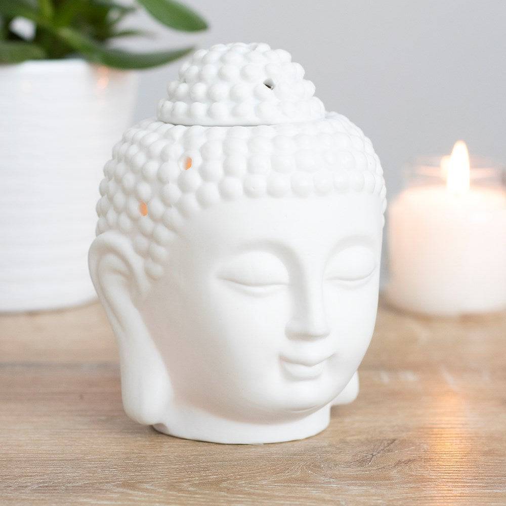 White Buddha Head Oil Burner - Crystal Nest