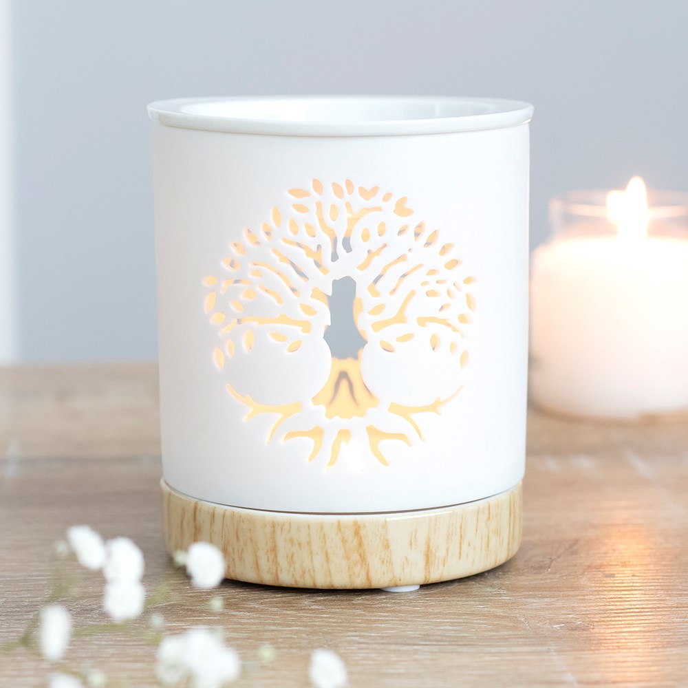 Tree of Life White Ceramic Oil & Wax Burner - Crystal Nest