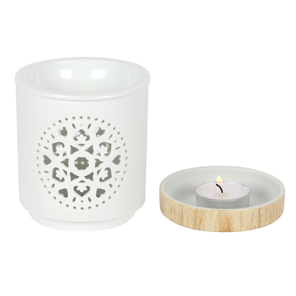 Mandala White Ceramic Oil & Wax Burner - Crystal Nest