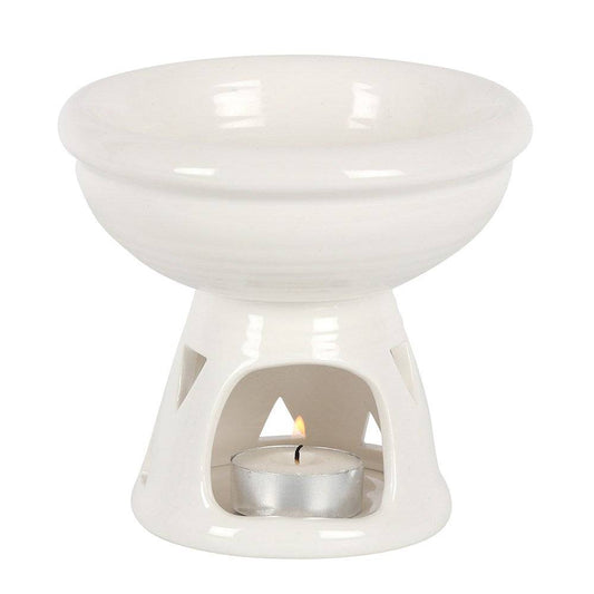 Off-White Deep Bowl Ceramic Oil Burner - Crystal Nest