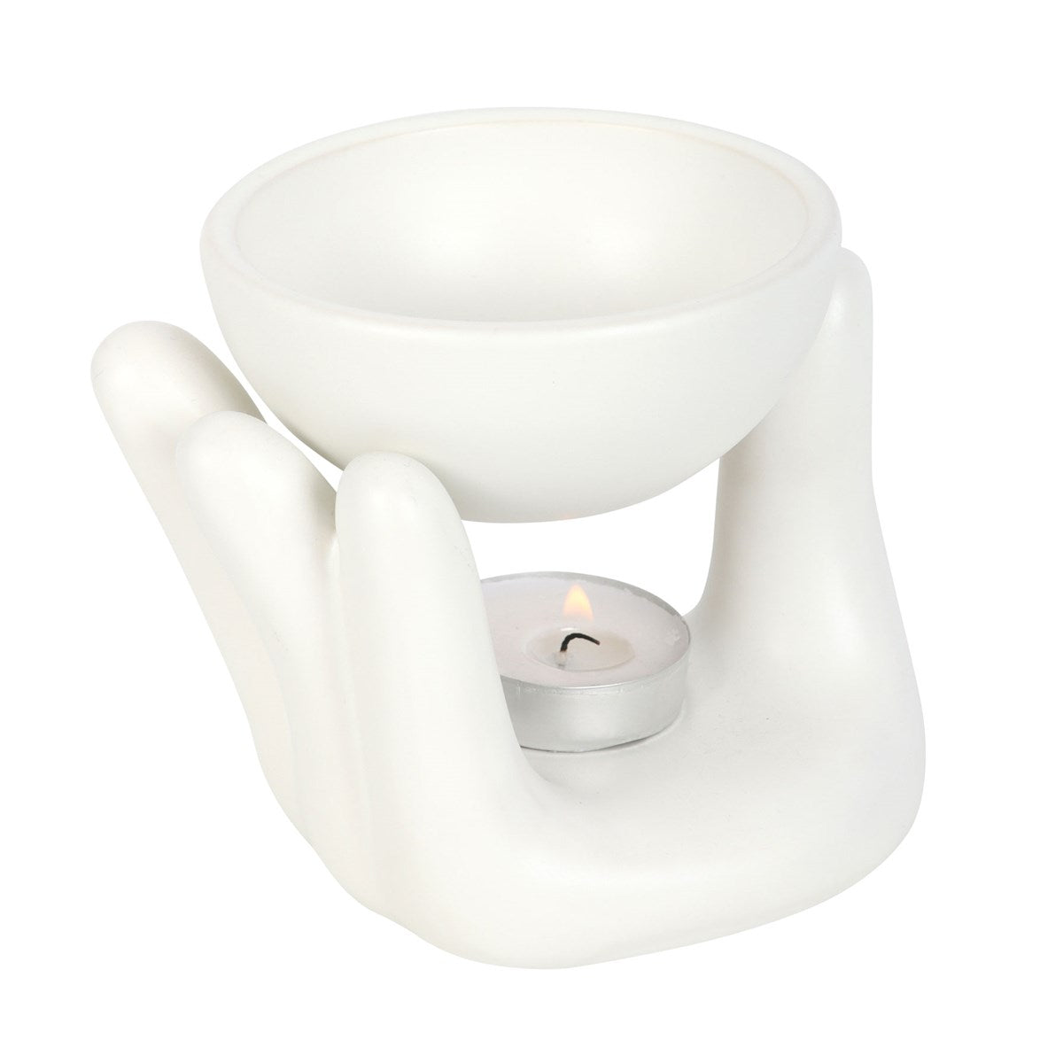 White Ceramic Hand Oil Burner - Crystal Nest