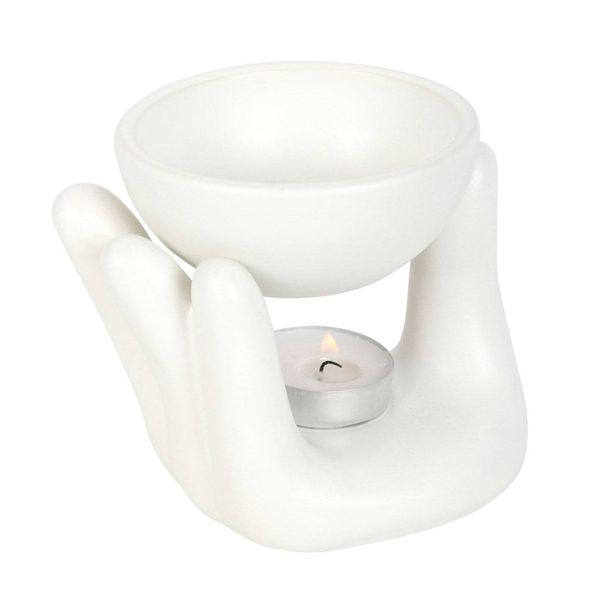 White Ceramic Hand Oil Burner - Crystal Nest