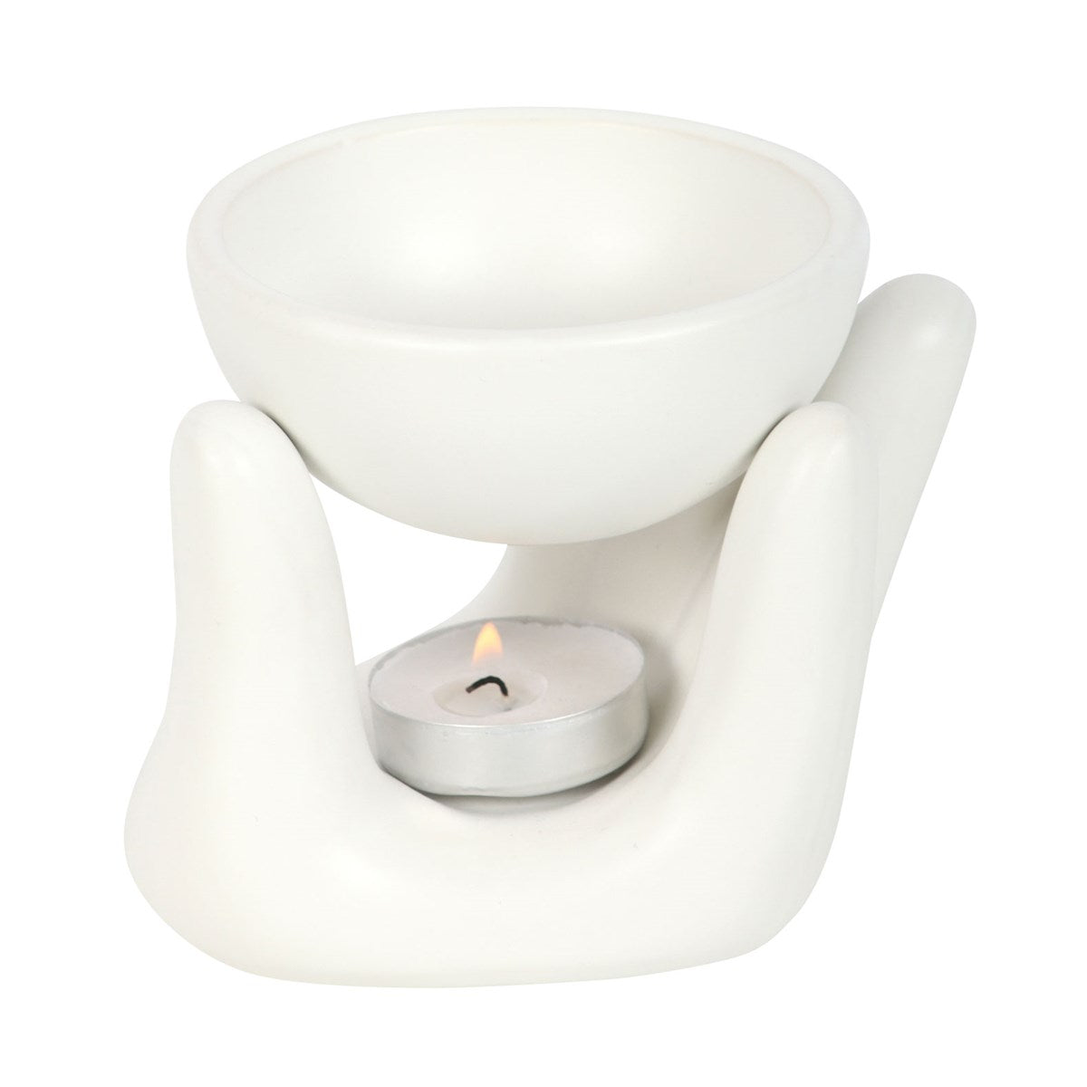 White Ceramic Hand Oil Burner - Crystal Nest