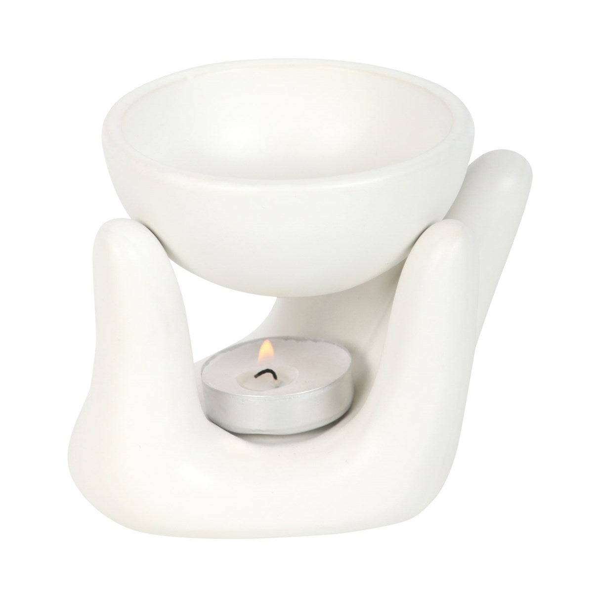 White Ceramic Hand Oil Burner - Crystal Nest